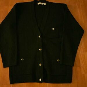 Vintage Talbots Black 100% Merino Wool Cardigan with Button Details